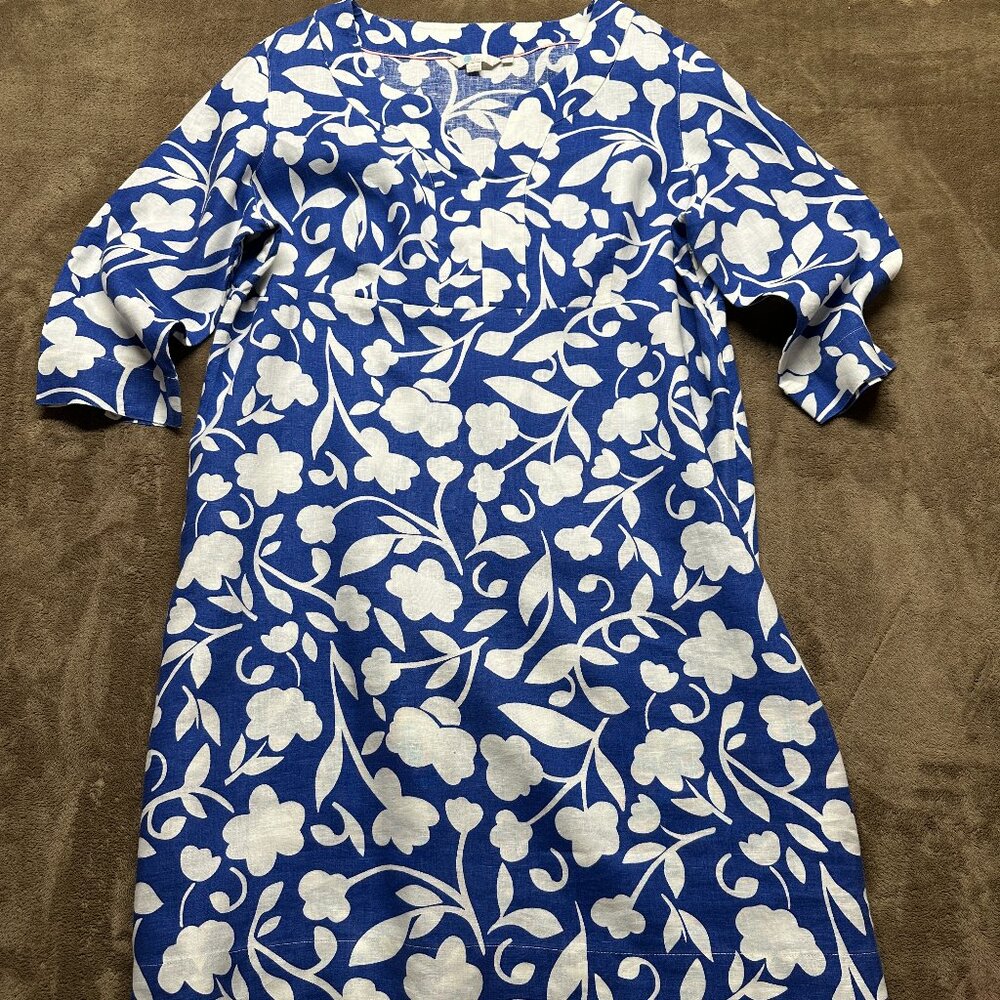 Boden Sz 18 Long Blue and White Floral Linen Midi Dress